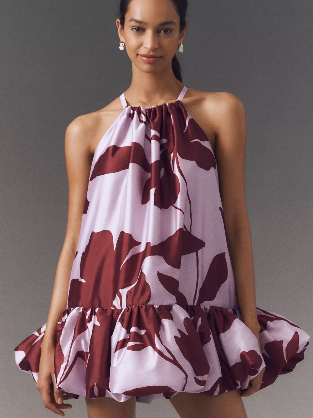 BHLDN Phoebe High-Neck Ruffle-Hem swing dress